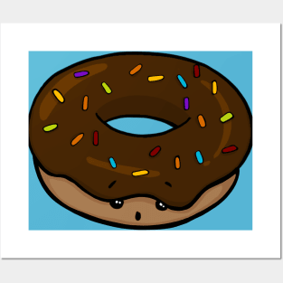 Kawaii Donut with Chocolate Icing and Rainbow Sprinkles Posters and Art